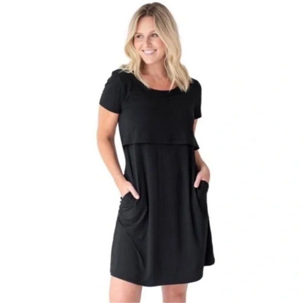 Kindred Bravely Eleanora Bamboo Maternity Nursing Dress Women's Size Small Black